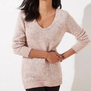 LOFT Women’s Pink Marled Knit V-Neck Tunic Sweater Size Medium Coastal Stretch